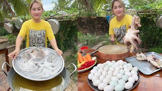 Yummy Octopus fry cuttlefish, egg fry cooked rice | Mommy chef Sros | Amazing cooking skill