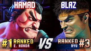 SF6 ▰ HAMAD (#1 Ranked E.Honda) vs BLAZ (#3 Ranked Ryu) ▰ High Level Gameplay
