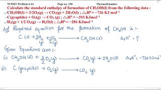 Calculate the standard enthalpy of formation of CH3​OH(l) from the following data :