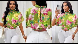 How To Make A Pleated Neckline  Bow Collar Crop Top: With Waistband