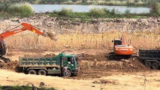 Lakeside Excavation Masters : 2 Hitachi Zaxis 210 LCH  Loading soil Into Dump Trucks Work hard /Ep05