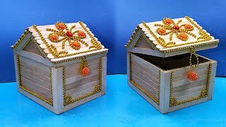 DIY, House Shape Jewellery Box by Popsicle Sticks, Ice Cream Stick Box , Popsicle Stick Crafts