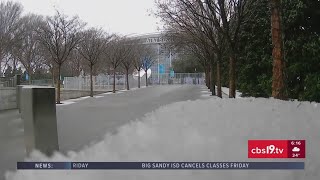 Longhorn fans braving through wintry conditions