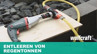 Bohrmaschinenpumpe: Entleeren von Wasserbetten und Regentonnen | wolfcraft