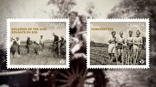 Commemorative stamps honour the farmerettes and Soldiers of the Soil