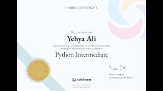 Sololearn Certificates | Python Intermediate #1