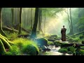 Buddhist monk finds solace amidst the tranquil beauty of nature.