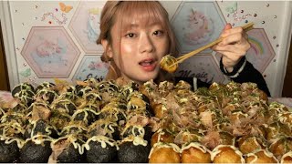 【ASMR】謎の黒い物体と揚げたこ焼き 2kg大食い Fried takoyaki