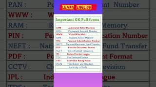 Full form of Important GK |ATM, WWW,PAN #shorts #trending #education #youtubeshorts