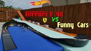 Hot Wheels Double Curve Fat Track Ferraris F-40 vs Funny cars Tournament race fastest toys