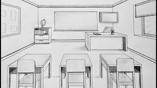 How to draw a classroom in one point perspective