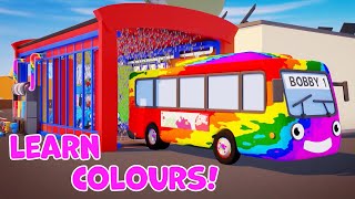 Learn Colours with Rainbow Bus | Paint Truck Wash | Gecko's Garage | Bobby The Bus Videos For Kids