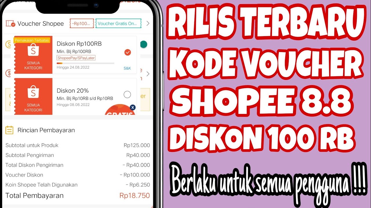 KODE VOUCHER SHOPEE DISKON 100RB UNTUK SEMUA PENGGUNA - YouTube