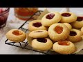 homemade jam drop biscuits with raspberry and apricot jam