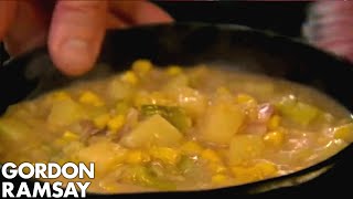 Smoky Bacon Sweetcorn \u0026 Potato Soup Paired With Cheese Biscuits | Gordon Ramsay