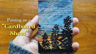 Painting on a CARDBOARD SHEET📔/ ACRYLIC Painting / SUNSET Painting process / Painting TUTORIAL 🖌️