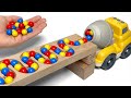 Marble Run Race ☆ HABA Slope & Retro Makita Truck, Excavator, Garbage Truck, Dump Truck, Ambulances