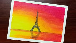 Eiffel Tower sunset Scenery Drawing with Oil Pastels