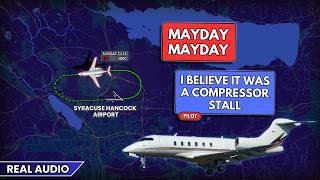 MAYDAY. Engine compressor stall after takeoff at Syracuse Airport. Real ATC