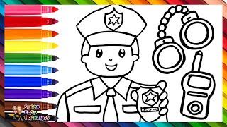 Drawing and Coloring a Police Officer with Accessories 👮📱⭐ Drawings for Kids