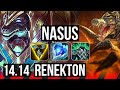 NASUS vs RENEKTON (TOP) | 6k comeback, 900+ games, 9/4/14 | EUW Master | 14.14