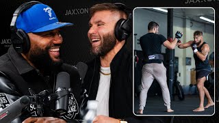 Jeremy Stephens shows Bear and Rampage a boxing move