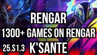 RENGAR vs K'SANTE (TOP) | 1300+ games, 8/2/3, Dominating, Rank 11 Rengar | KR Grandmaster | 25.S1.3