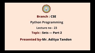 Python Programming | Sets Part-2 | AKTU Digital Education