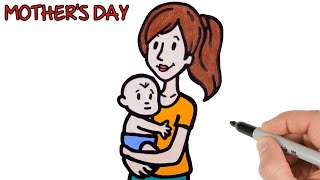 How to draw mom and her baby | Mother's Day Drawings