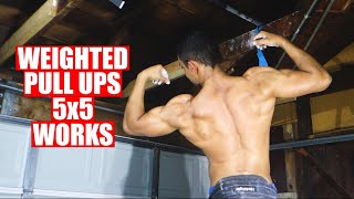 WEIGHTED PULL UPS 5x5 for a bigger back | 115+lbs pull ups 2x1 & weighted calisthenics back workout
