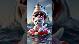 🥊🦈Cat dad bravely saves daughter🐱shark disperses！💥 #ai #story #catshorts#aicat#funnymeow8#funnymeow