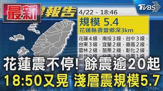 花蓮震不停! 餘震逾20起 18:50又晃 淺層震規模5.7｜TVBS新聞