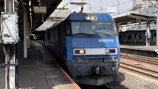 【ジョイント音最高！】JR貨物EH200形8号機＋コキ5B（両）＋タキ5B（両）が大宮駅を通過するシーン（臨8764レ・高A212・石油返空）2022.3.17