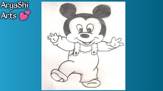 How To Draw Mickey Mouse Drawing || Easy Step By Step || Pencil Drawing ✏️@FarjanaDrawingAcademy