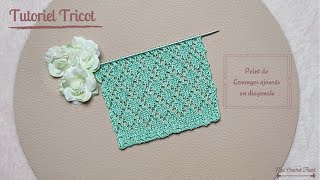 #161 Tricot: Point de Losanges Ajourés en diagonale. Diagonal openwork diamond knit. Maïlane