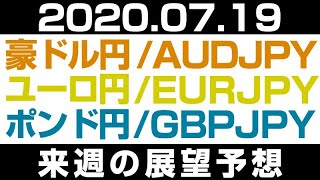 FX豪ドル円・ユーロ円・ポンド円テクニカル分析による来週の相場展望［2020/7/19］方向感のない乱高下レンジ継続の可能性が高いため、新規の強い材料がない限りは、リスク回避優先が推奨される