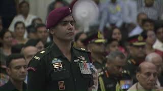 President Droupadi Murmu presents Shaurya Chakra to Major Nitin Dhaania