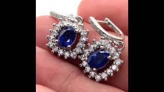 Blue Sapphire 2.35ct Platinum Finish Solid 925 Sterling Silver Earrings