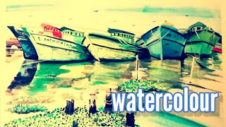 Water colour, Near cochin lake.., കൊച്ചി കായലിനരികെ, cochin biennal, mattanchery .......