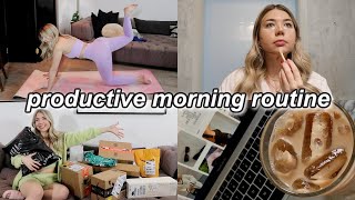 PRODUCTIVE MORNING ROUTINE! *unboxing, booty workout, healthy habits*