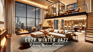 Winter Glow: Cozy Jazz Ambiance by the Fireplace | Modern City Living Room