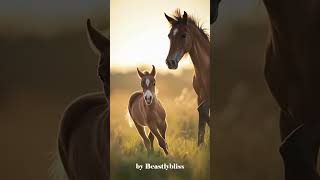 Galloping Joy: Mare and Foal Running Into the Sunset!