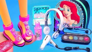 7 DIY Miniature Barbie Hacks and Crafts ~ Ariel backpack, Makeup, Shoes, Hair dryer, Headphones
