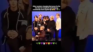 All members changing their poses for the 2nd shot... But TAEKOOK consistently stuck together👀🥺🐰🐯