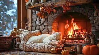 Relaxing Music by the Fireplace in a Snowy Winter Ambience | 4K