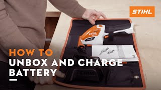 STIHL HSA 26 | How to unbox and charge the battery | Instruction