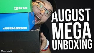 AUGUST 2015 MEGA UNBOXING - Loot Crate, 1Up Box, Super Geek Box