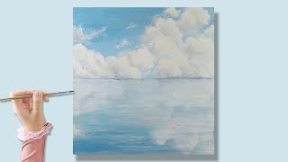 How to Paint Clouds with Acrylics for Beginners | Fluffy Clouds Acrylic Painting