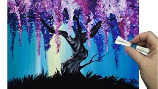 Wisteria Willow Tree Q Tip Painting Technique for BEGINNERS EASY Acrylic Painting | TheArtSherpa