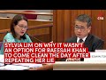 Sylvia Lim on why it wasn't an option to have Raeesah Khan come clean the day after repeating lie